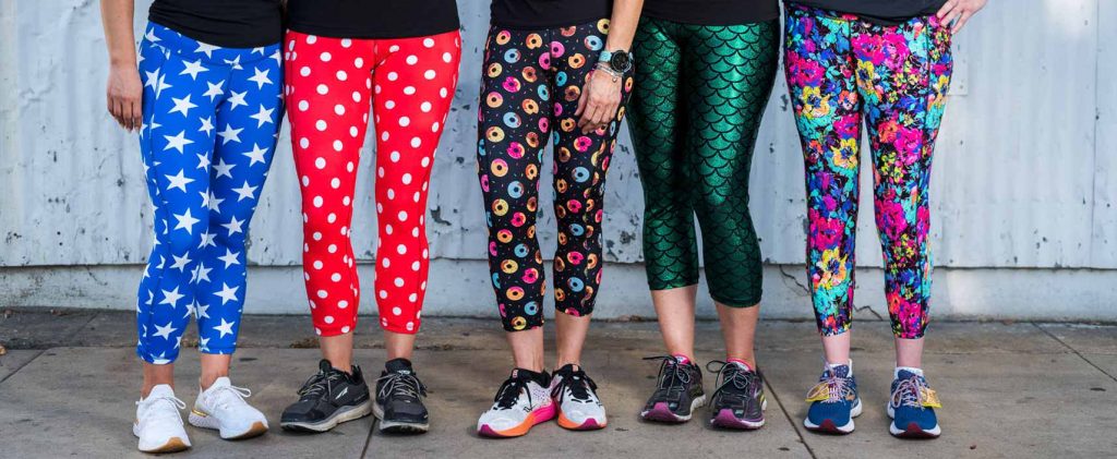 group of women wearing running leggings